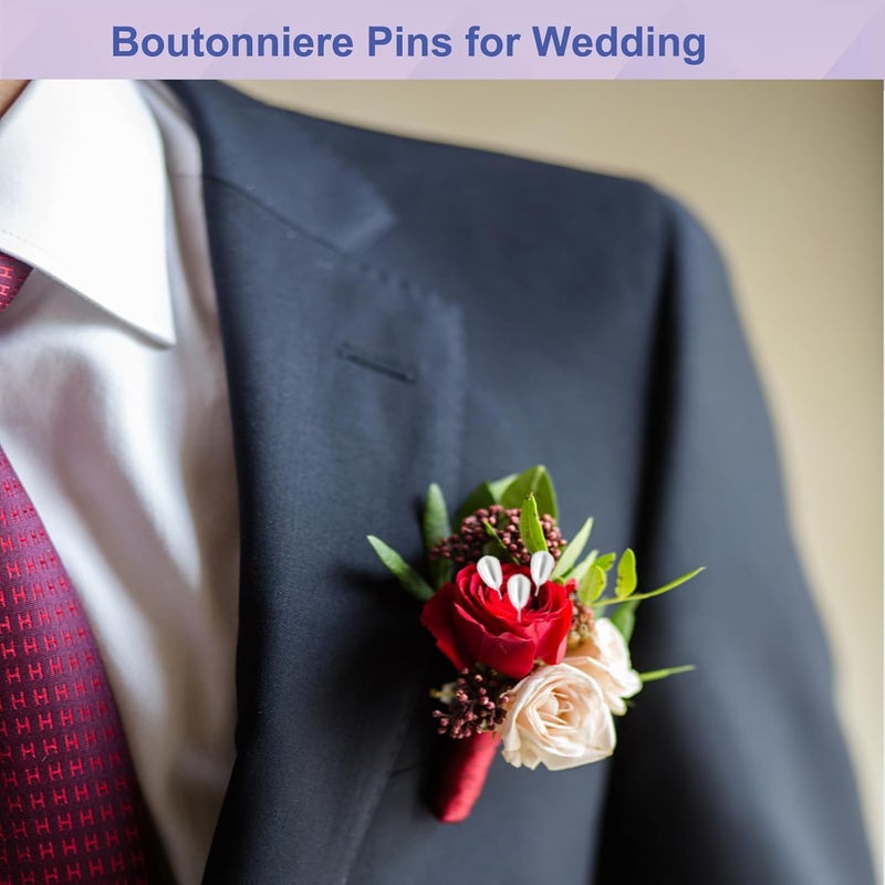 Sunenlyst Corsage Pins, Colourful Boutonniere Pin, Teardrop Pearl Sewing Pins, Long 2inch Boutineer Pin, 100PCS Bouquet Straight Pin for Sewing, Wedding, Jewelry, Flower DIY Decoration, Quilting and Craft - Image 5
